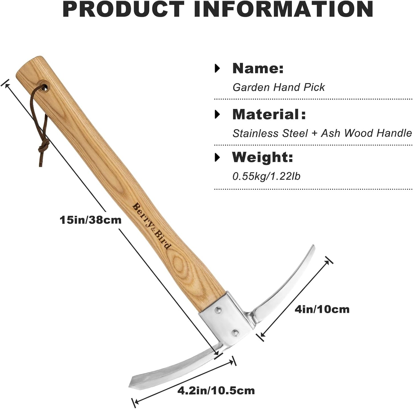 2-in-1 Hand Hoe & Cultivator,14" Garden Tool with Wood Handle