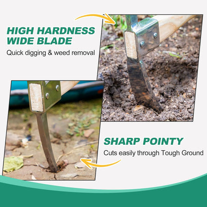 2-in-1 Hand Hoe & Cultivator,14" Garden Tool with Wood Handle