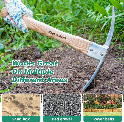 2-in-1 Hand Hoe & Cultivator,14" Garden Tool with Wood Handle