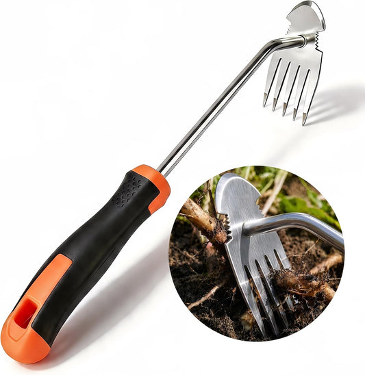 Weed Remover Tool, Hand Weeder Puller Tool, Portable Garden Weeder Tool for Vegetable Gardening Backyard Farm Planting & Uprooting Weeding Tool (Rubber Handle)