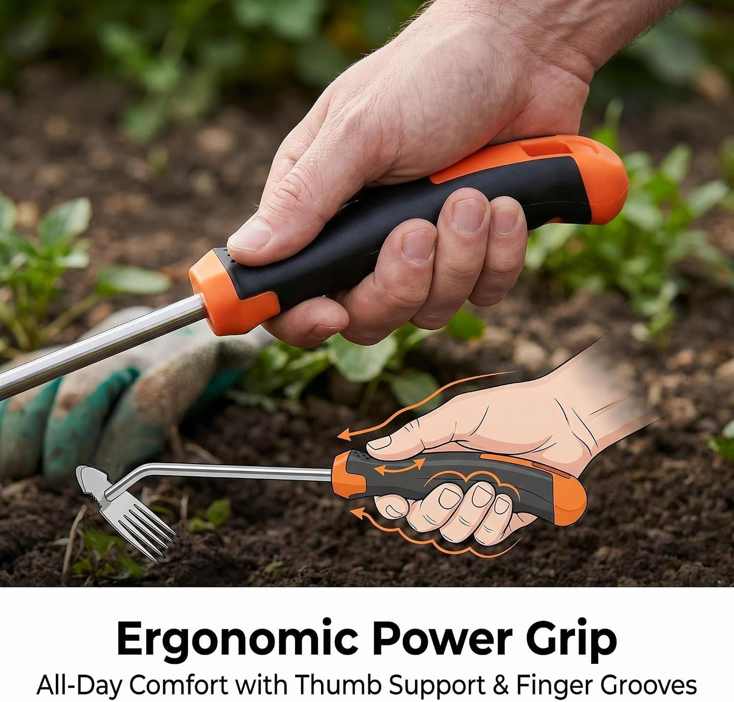 Weed Remover Tool, Hand Weeder Puller Tool, Portable Garden Weeder Tool for Vegetable Gardening Backyard Farm Planting & Uprooting Weeding Tool (Rubber Handle)