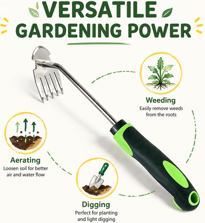 Weed Remover Tool, Hand Weeder Puller Tool, Portable Garden Weeder Tool for Vegetable Gardening Backyard Farm Planting & Uprooting Weeding Tool (Rubber Handle)