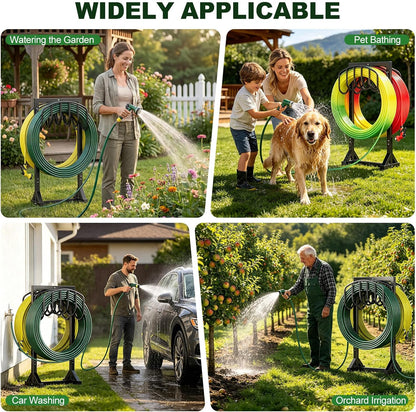 Garden Hose Holder Holds 2 x 151FT Hoses, Heavy-Duty Metal Freestanding Hose Stand Hanger with Stable Base, Rustproof Double Water Hose Holders for Outside Yard Lawn Farm, Black