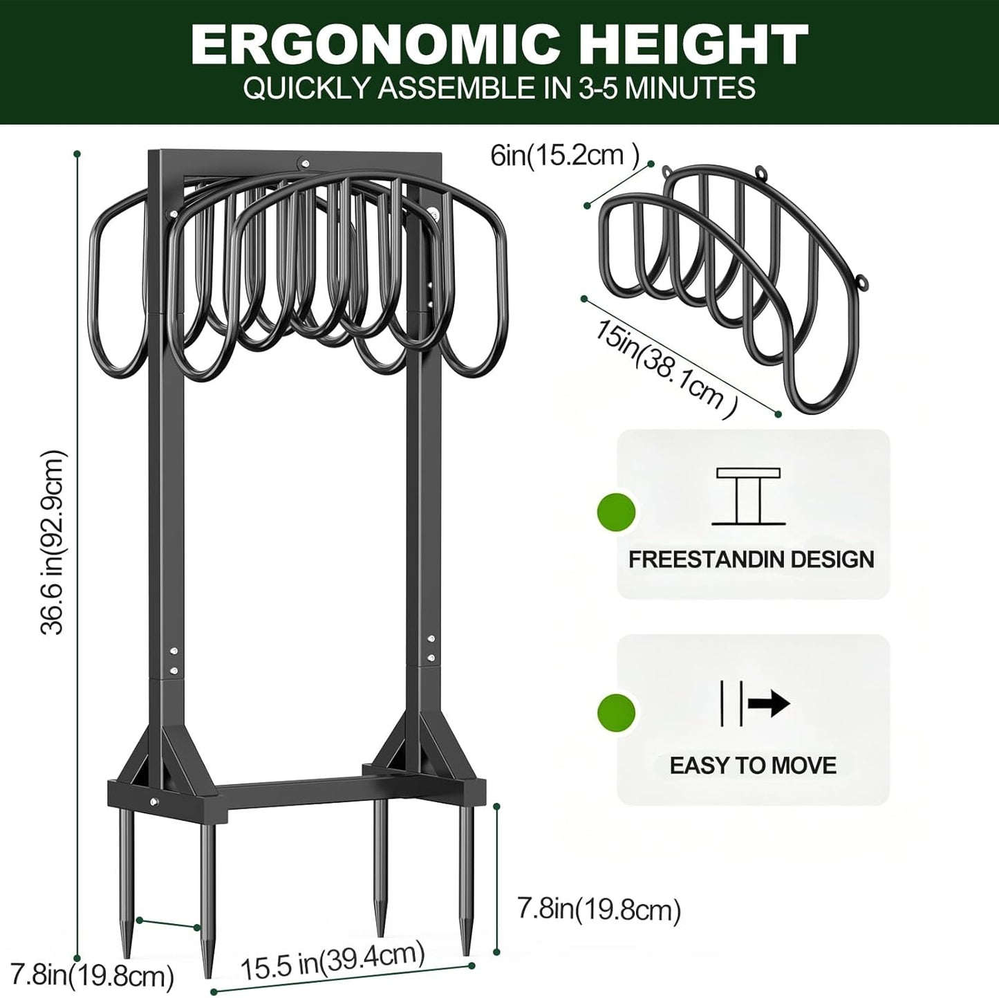 Garden Hose Holder Holds 2 x 151FT Hoses, Heavy-Duty Metal Freestanding Hose Stand Hanger with Stable Base, Rustproof Double Water Hose Holders for Outside Yard Lawn Farm, Black