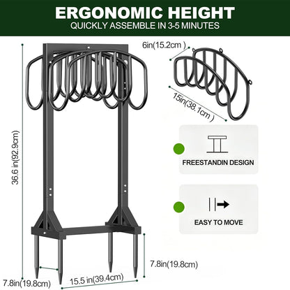 Garden Hose Holder Holds 2 x 151FT Hoses, Heavy-Duty Metal Freestanding Hose Stand Hanger with Stable Base, Rustproof Double Water Hose Holders for Outside Yard Lawn Farm, Black