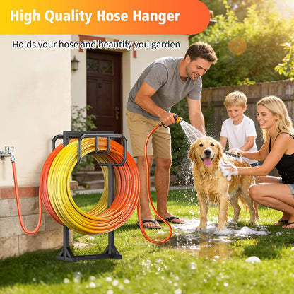 Garden Hose Holder Holds 2 x 151FT Hoses, Heavy-Duty Metal Freestanding Hose Stand Hanger with Stable Base, Rustproof Double Water Hose Holders for Outside Yard Lawn Farm, Black