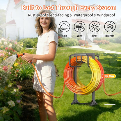 Garden Hose Holder Holds 2 x 151FT Hoses, Heavy-Duty Metal Freestanding Hose Stand Hanger with Stable Base, Rustproof Double Water Hose Holders for Outside Yard Lawn Farm, Black