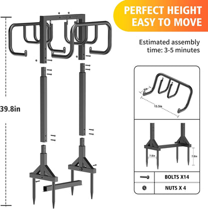 Garden Hose Holder Holds 2 x 151FT Hoses, Heavy-Duty Metal Freestanding Hose Stand Hanger with Stable Base, Rustproof Double Water Hose Holders for Outside Yard Lawn Farm, Black