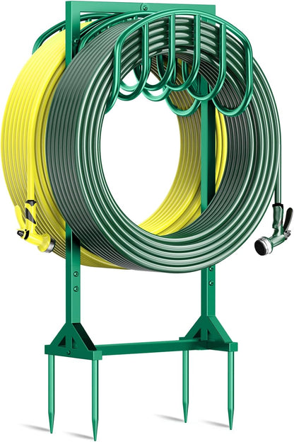 Garden Hose Holder Holds 2 x 151FT Hoses, Heavy-Duty Metal Freestanding Hose Stand Hanger with Stable Base, Rustproof Double Water Hose Holders for Outside Yard Lawn Farm, Black