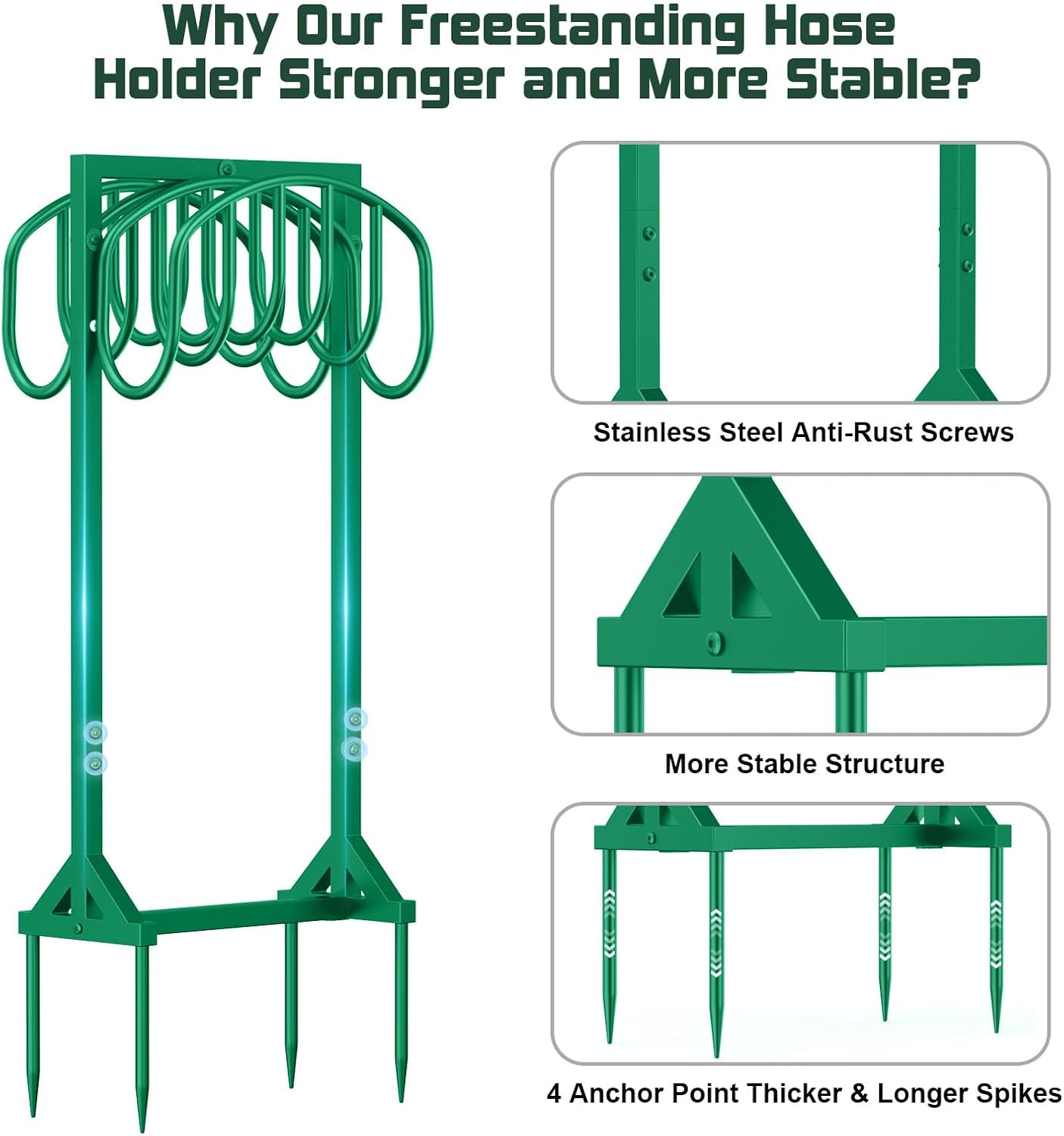 Garden Hose Holder Holds 2 x 151FT Hoses, Heavy-Duty Metal Freestanding Hose Stand Hanger with Stable Base, Rustproof Double Water Hose Holders for Outside Yard Lawn Farm, Black