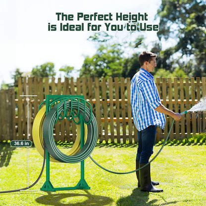 Garden Hose Holder Holds 2 x 151FT Hoses, Heavy-Duty Metal Freestanding Hose Stand Hanger with Stable Base, Rustproof Double Water Hose Holders for Outside Yard Lawn Farm, Black