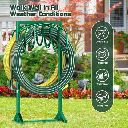 Garden Hose Holder Holds 2 x 151FT Hoses, Heavy-Duty Metal Freestanding Hose Stand Hanger with Stable Base, Rustproof Double Water Hose Holders for Outside Yard Lawn Farm, Black
