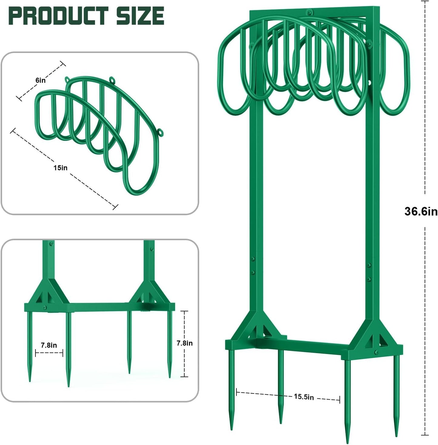 Garden Hose Holder Holds 2 x 151FT Hoses, Heavy-Duty Metal Freestanding Hose Stand Hanger with Stable Base, Rustproof Double Water Hose Holders for Outside Yard Lawn Farm, Black