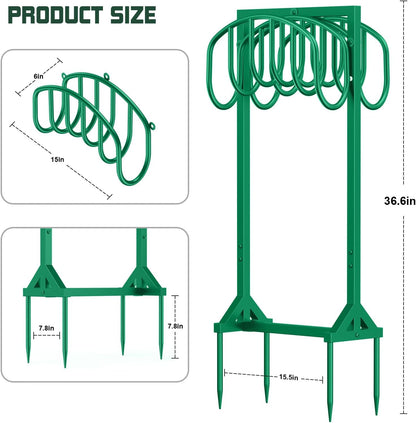 Garden Hose Holder Holds 2 x 151FT Hoses, Heavy-Duty Metal Freestanding Hose Stand Hanger with Stable Base, Rustproof Double Water Hose Holders for Outside Yard Lawn Farm, Black