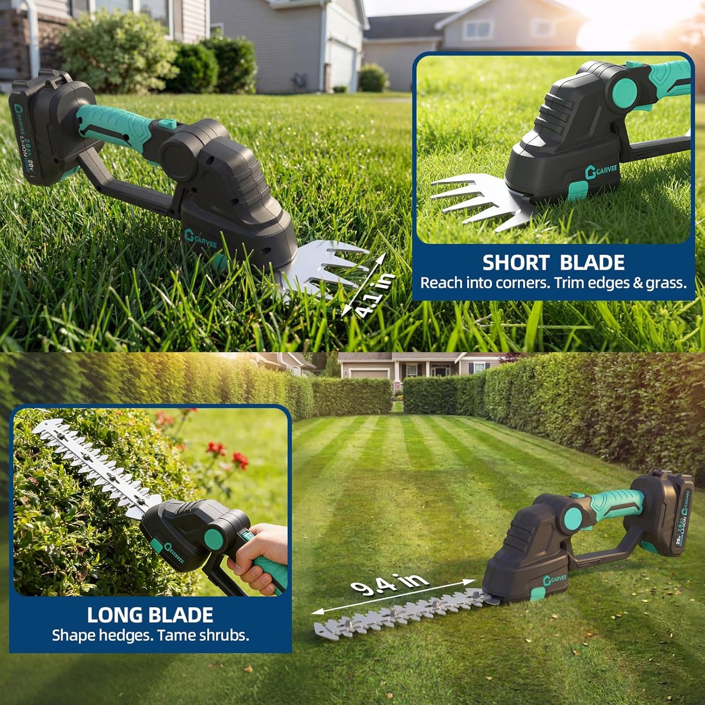 20V 2-in-1 Cordless Hedge Trimmer with 2 Batteries