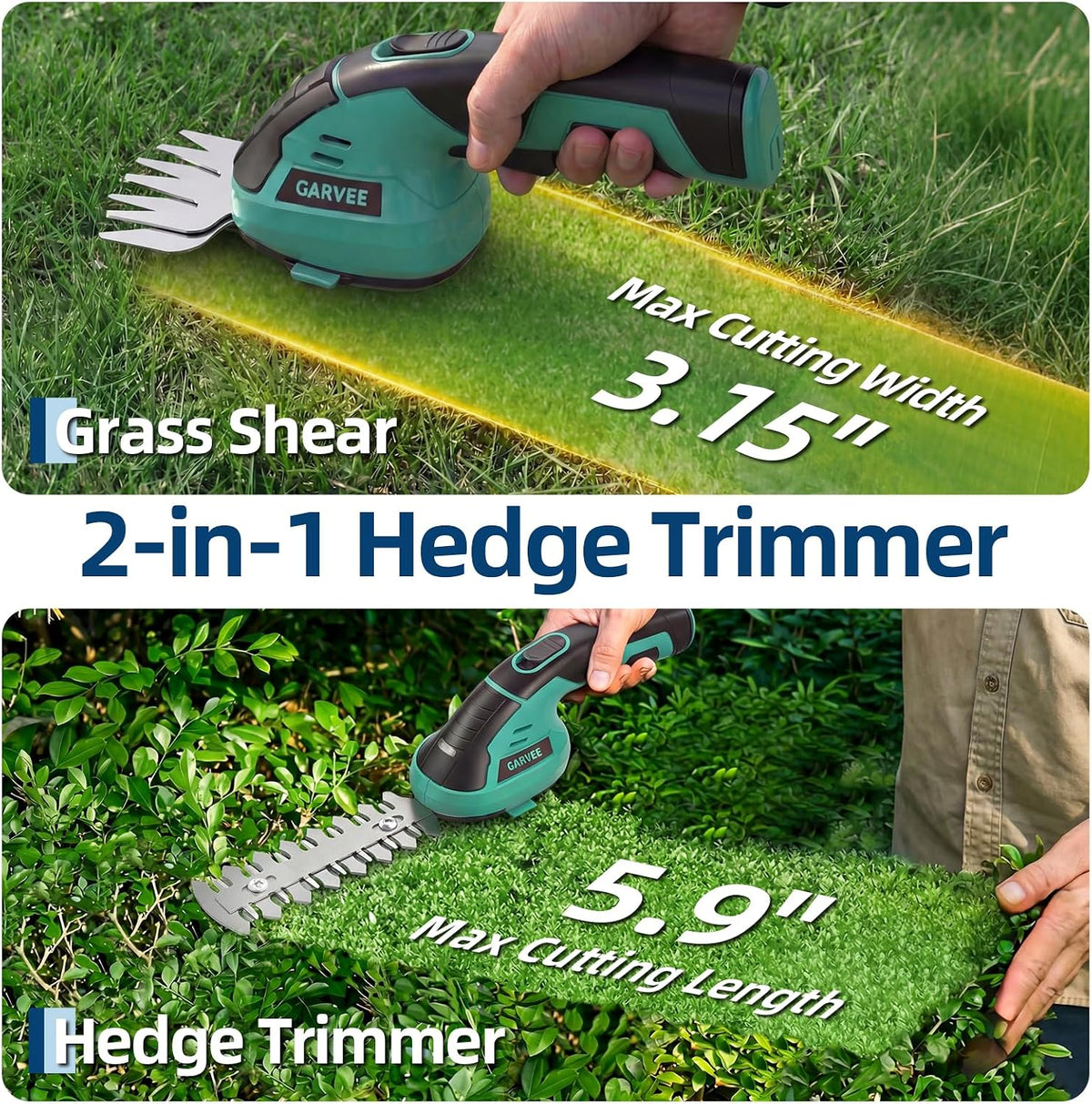 20V 2-in-1 Cordless Hedge Trimmer with 2 Batteries