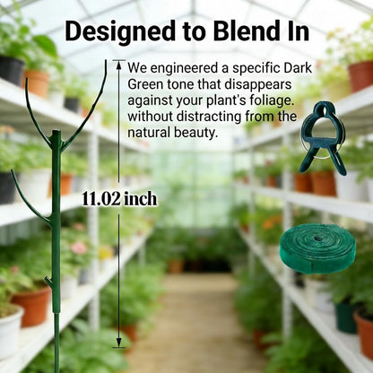 Tree Branch Plant Support Stakes – Stackable Plant Support Sticks with Clips & Velcro Tie – Natural Aesthetic Extendable Trellis for Indoor Plants, Monstera, Pot (Green-12 Pack)