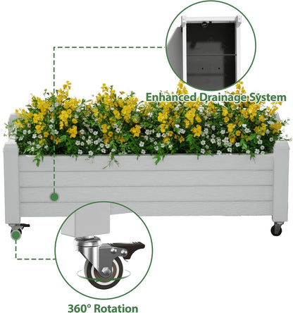 Resin Raised Garden Bed with Trellis and Wheels - Plasitc Planter Box with Trellis Outdoor with Drainage Holes & Water Monitor for Climbing Plants, Flower, Medium Gray(61.2" H)