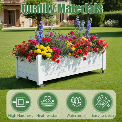 Resin Raised Garden Bed with Trellis and Wheels - Plasitc Planter Box with Trellis Outdoor with Drainage Holes & Water Monitor for Climbing Plants, Flower, Medium Gray(61.2" H)