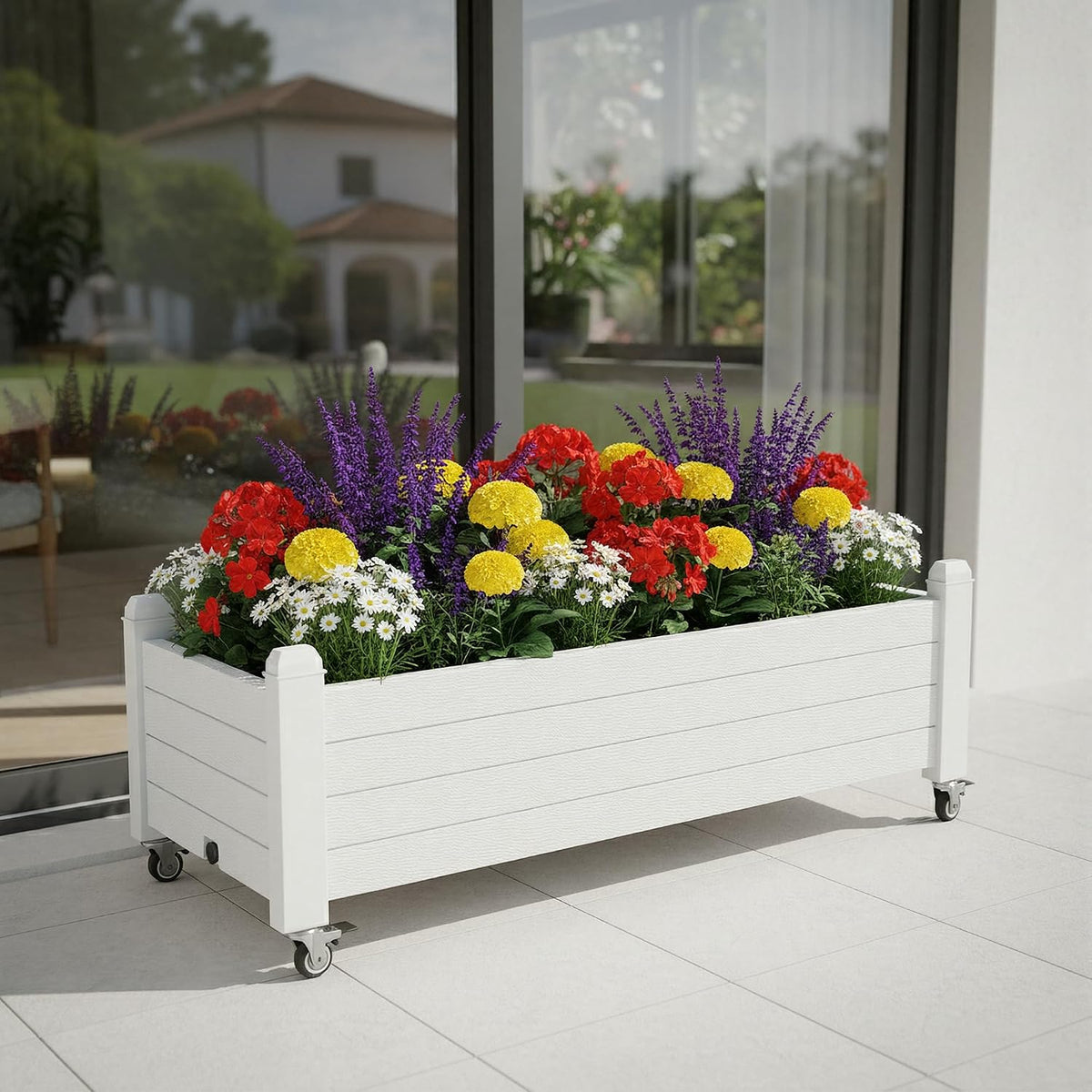 Resin Raised Garden Bed with Trellis and Wheels - Plasitc Planter Box with Trellis Outdoor with Drainage Holes & Water Monitor for Climbing Plants, Flower, Medium Gray(61.2" H)