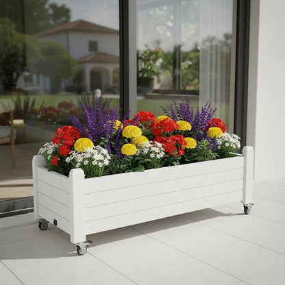 Resin Raised Garden Bed with Trellis and Wheels - Plasitc Planter Box with Trellis Outdoor with Drainage Holes & Water Monitor for Climbing Plants, Flower, Medium Gray(61.2" H)