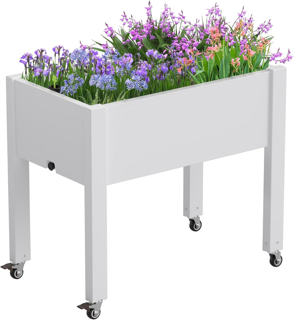 Resin Raised Garden Bed with Trellis and Wheels - Plasitc Planter Box with Trellis Outdoor with Drainage Holes & Water Monitor for Climbing Plants, Flower, Medium Gray(61.2" H)