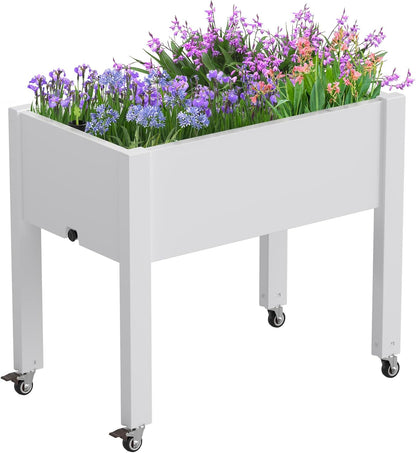 Resin Raised Garden Bed with Trellis and Wheels - Plasitc Planter Box with Trellis Outdoor with Drainage Holes & Water Monitor for Climbing Plants, Flower, Medium Gray(61.2" H)