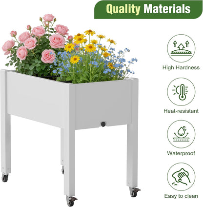 Resin Raised Garden Bed with Trellis and Wheels - Plasitc Planter Box with Trellis Outdoor with Drainage Holes & Water Monitor for Climbing Plants, Flower, Medium Gray(61.2" H)