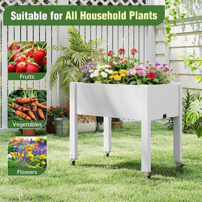 Resin Raised Garden Bed with Trellis and Wheels - Plasitc Planter Box with Trellis Outdoor with Drainage Holes & Water Monitor for Climbing Plants, Flower, Medium Gray(61.2" H)