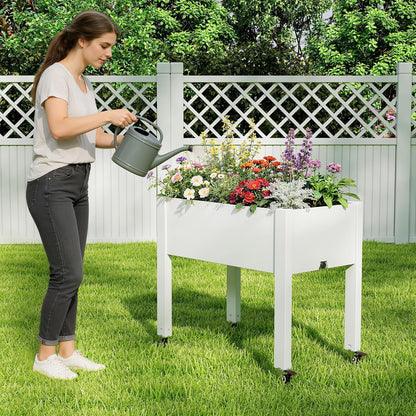 Resin Raised Garden Bed with Trellis and Wheels - Plasitc Planter Box with Trellis Outdoor with Drainage Holes & Water Monitor for Climbing Plants, Flower, Medium Gray(61.2" H)