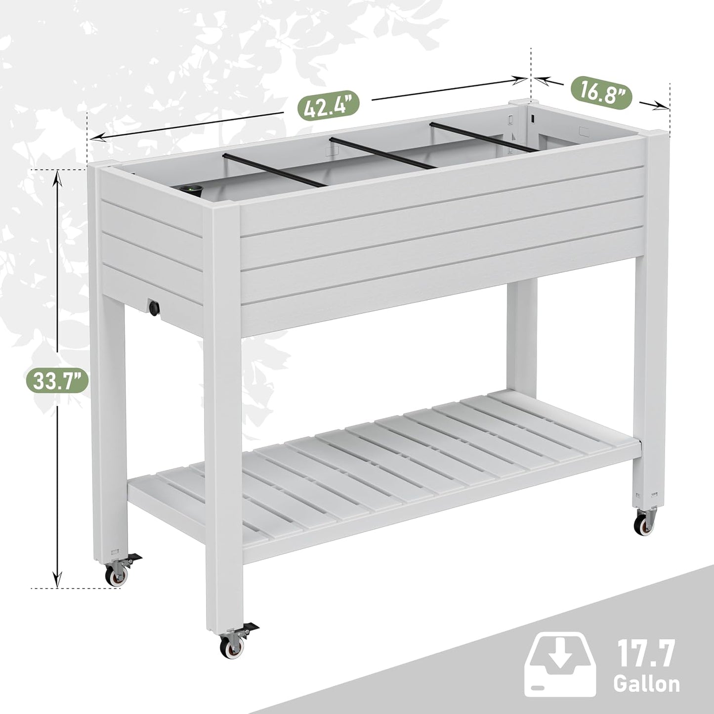 Resin Raised Garden Bed with Trellis and Wheels - Plasitc Planter Box with Trellis Outdoor with Drainage Holes & Water Monitor for Climbing Plants, Flower, Medium Gray(61.2" H)