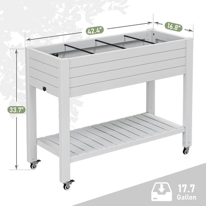 Resin Raised Garden Bed with Trellis and Wheels - Plasitc Planter Box with Trellis Outdoor with Drainage Holes & Water Monitor for Climbing Plants, Flower, Medium Gray(61.2" H)