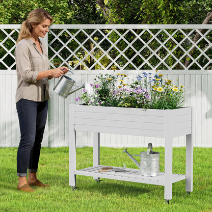 Resin Raised Garden Bed with Trellis and Wheels - Plasitc Planter Box with Trellis Outdoor with Drainage Holes & Water Monitor for Climbing Plants, Flower, Medium Gray(61.2" H)