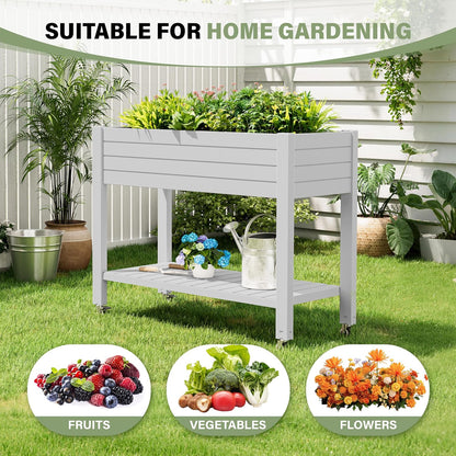 Resin Raised Garden Bed with Trellis and Wheels - Plasitc Planter Box with Trellis Outdoor with Drainage Holes & Water Monitor for Climbing Plants, Flower, Medium Gray(61.2" H)