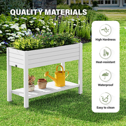 Resin Raised Garden Bed with Trellis and Wheels - Plasitc Planter Box with Trellis Outdoor with Drainage Holes & Water Monitor for Climbing Plants, Flower, Medium Gray(61.2" H)