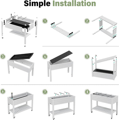 Resin Raised Garden Bed with Trellis and Wheels - Plasitc Planter Box with Trellis Outdoor with Drainage Holes & Water Monitor for Climbing Plants, Flower, Medium Gray(61.2" H)