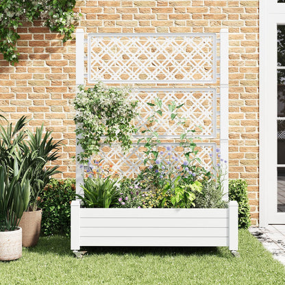 Resin Raised Garden Bed with Trellis and Wheels - Plasitc Planter Box with Trellis Outdoor with Drainage Holes & Water Monitor for Climbing Plants, Flower, Medium Gray(61.2" H)