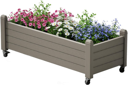 Resin Raised Garden Bed with Trellis and Wheels - Plasitc Planter Box with Trellis Outdoor with Drainage Holes & Water Monitor for Climbing Plants, Flower, Medium Gray(61.2" H)