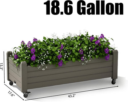 Resin Raised Garden Bed with Trellis and Wheels - Plasitc Planter Box with Trellis Outdoor with Drainage Holes & Water Monitor for Climbing Plants, Flower, Medium Gray(61.2" H)
