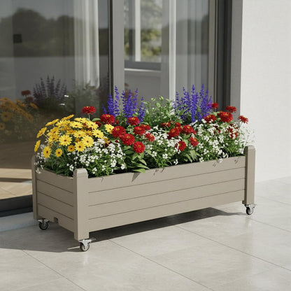Resin Raised Garden Bed with Trellis and Wheels - Plasitc Planter Box with Trellis Outdoor with Drainage Holes & Water Monitor for Climbing Plants, Flower, Medium Gray(61.2" H)