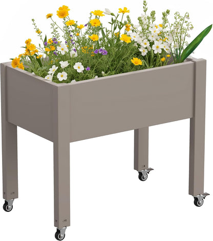 Resin Raised Garden Bed with Trellis and Wheels - Plasitc Planter Box with Trellis Outdoor with Drainage Holes & Water Monitor for Climbing Plants, Flower, Medium Gray(61.2" H)