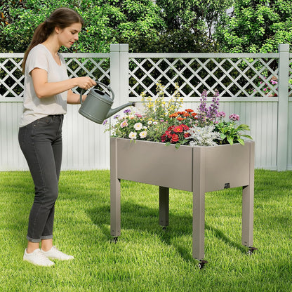 Resin Raised Garden Bed with Trellis and Wheels - Plasitc Planter Box with Trellis Outdoor with Drainage Holes & Water Monitor for Climbing Plants, Flower, Medium Gray(61.2" H)
