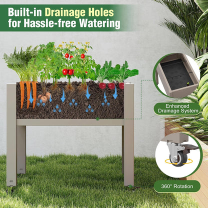 Resin Raised Garden Bed with Trellis and Wheels - Plasitc Planter Box with Trellis Outdoor with Drainage Holes & Water Monitor for Climbing Plants, Flower, Medium Gray(61.2" H)