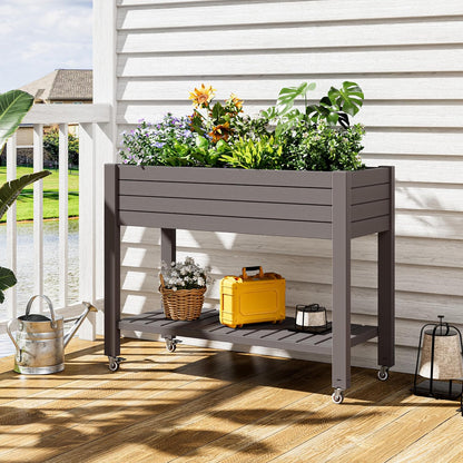 Resin Raised Garden Bed with Trellis and Wheels - Plasitc Planter Box with Trellis Outdoor with Drainage Holes & Water Monitor for Climbing Plants, Flower, Medium Gray(61.2" H)