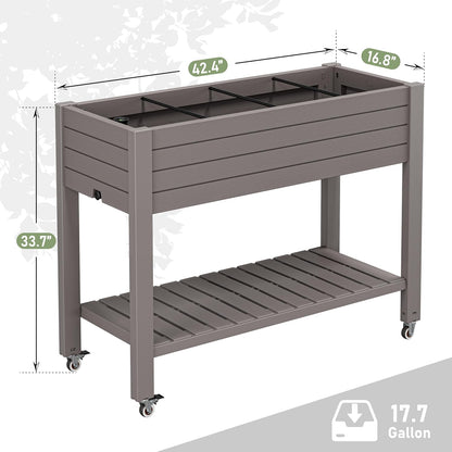 Resin Raised Garden Bed with Trellis and Wheels - Plasitc Planter Box with Trellis Outdoor with Drainage Holes & Water Monitor for Climbing Plants, Flower, Medium Gray(61.2" H)