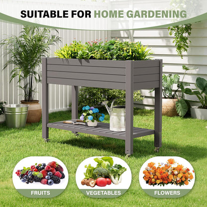 Resin Raised Garden Bed with Trellis and Wheels - Plasitc Planter Box with Trellis Outdoor with Drainage Holes & Water Monitor for Climbing Plants, Flower, Medium Gray(61.2" H)