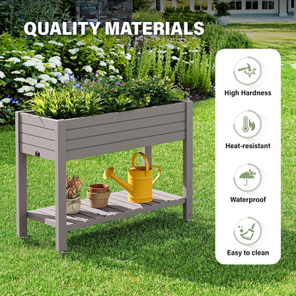 Resin Raised Garden Bed with Trellis and Wheels - Plasitc Planter Box with Trellis Outdoor with Drainage Holes & Water Monitor for Climbing Plants, Flower, Medium Gray(61.2" H)