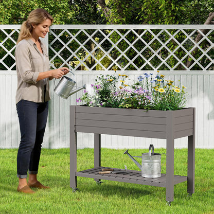 Resin Raised Garden Bed with Trellis and Wheels - Plasitc Planter Box with Trellis Outdoor with Drainage Holes & Water Monitor for Climbing Plants, Flower, Medium Gray(61.2" H)