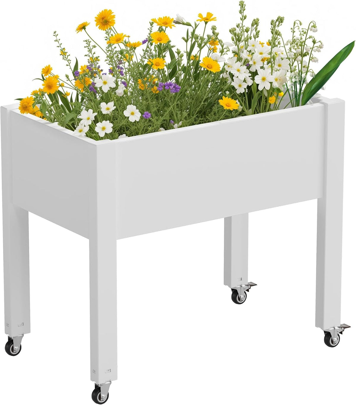 Resin Raised Garden Bed with Trellis and Wheels - Plasitc Planter Box with Trellis Outdoor with Drainage Holes & Water Monitor for Climbing Plants, Flower, Medium Gray(61.2" H)