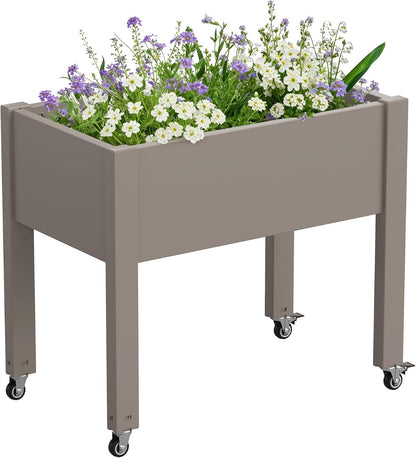Resin Raised Garden Bed with Trellis and Wheels - Plasitc Planter Box with Trellis Outdoor with Drainage Holes & Water Monitor for Climbing Plants, Flower, Medium Gray(61.2" H)